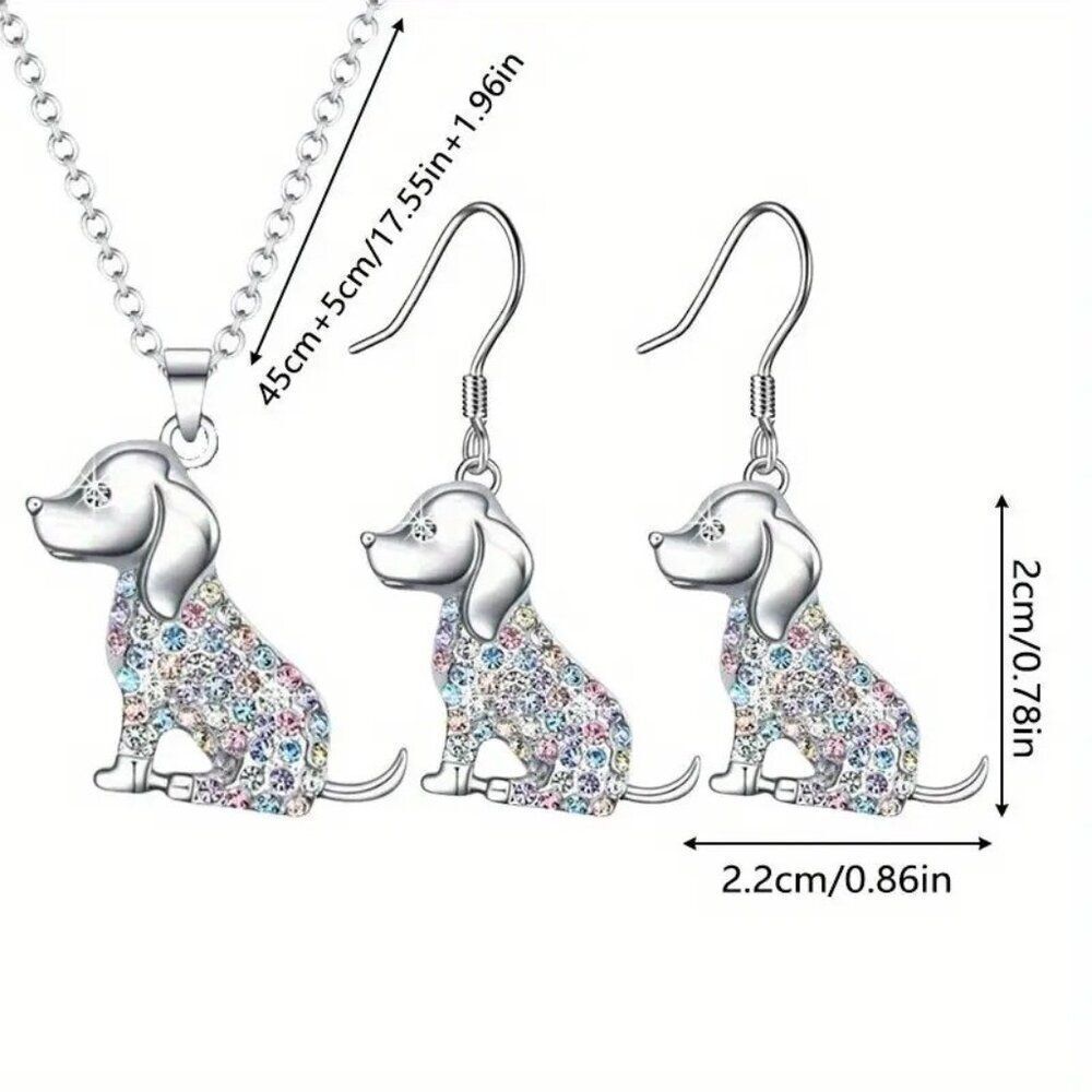3pcs Fashionable and Shining Dog Earrings and Necklace Set Pet Perfect - Picture 2 of 2